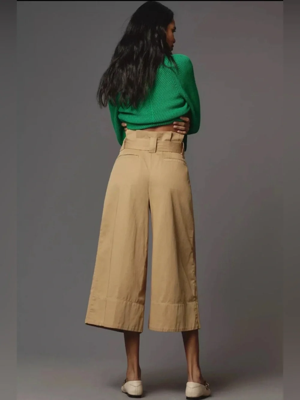 NWT Anthropologie Maeve High-Rise Belted Culottes Wide Leg Pants Khaki - Picture 3 of 8